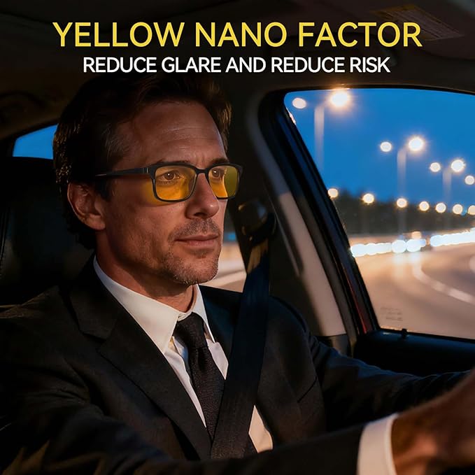 Dollger Night Vision Glasses for Driving Square Anti Glare UV400 Protection Lightweight Nighttime Eyewear for Men and Women