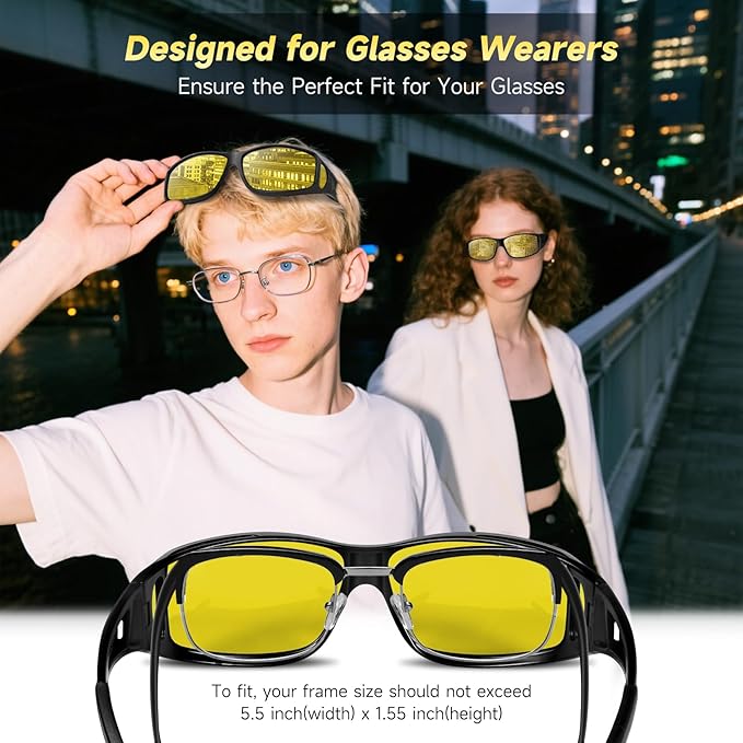 Night Driving Glasses Night Vision Glasses Fit Over Glasses Polarized Anti-Glare UV400 Gift for Men Women
