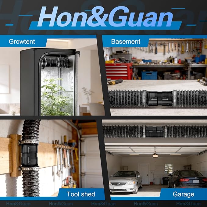 Hon&Guan 4 Inch Upgrade Inline Duct Fan with Stepless Speed Controller - 130 CFM, 6W Low Power, Low Noise Ventilation Fan for Grow Tents, Hydroponics, Basements