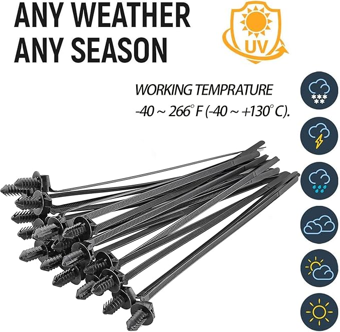 80 Pack Nylon Push Mount Cable Zip Tie, 8.3"x0.18" Heavy Duty Nylon Push Mount Self Locking UV Resistant Assortment for Indoor Wire Tying (Black)