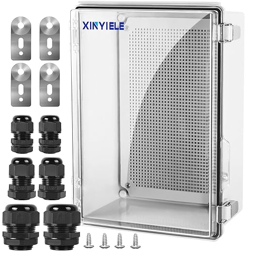 Waterproof Outdoor Project ABS Plastic Junction Box IP67 Weatherproof Dustproof Enclosure with Hinged Cover, Mounting Plate,Wall Brackets for Power Project (Clear,13.8"x9.8"x5.9")