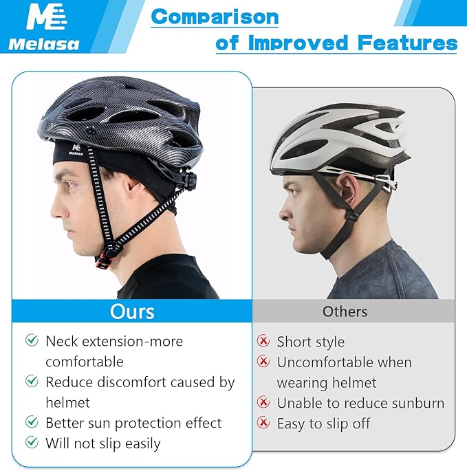 MELASA Skull Cap Cooling Helmet Liner for Hard Hat with Neck Extension Sun Protection Mesh Breathable Sweat Cap for Men Women