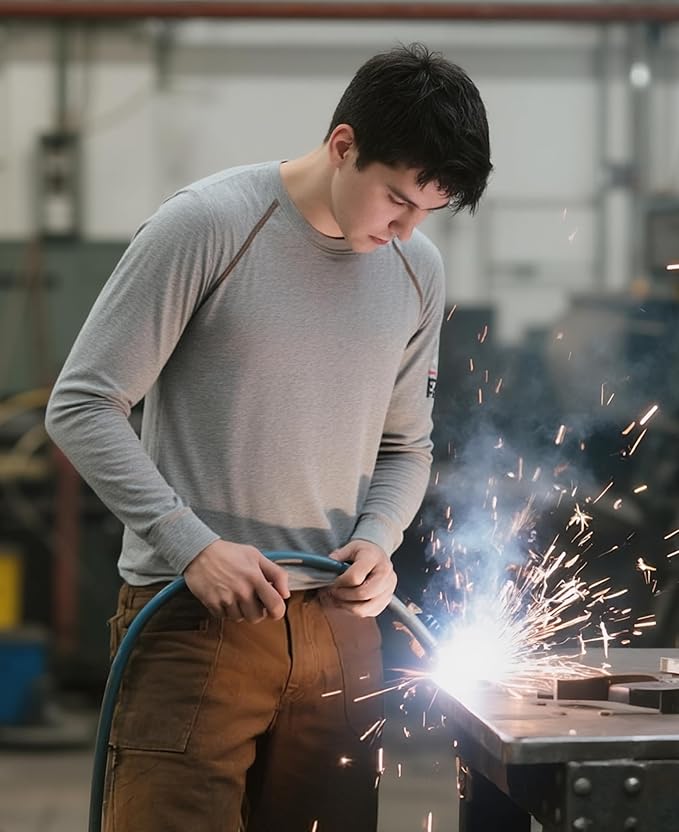 BOCOMAL FR Shirts Heather Series 6oz Flame Resistant T Shirt NFPA2112 CAT2 Fire Retardant Crew Work Shirt