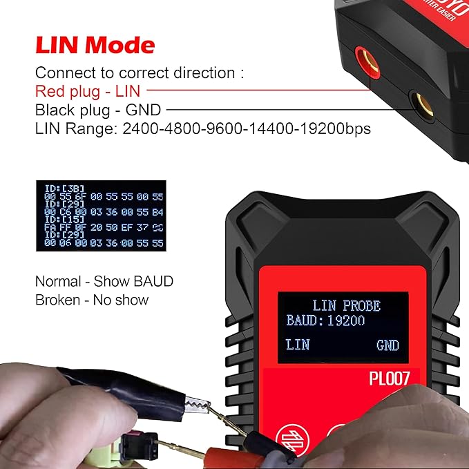 CAN LIN PWM Tester, WOYO PL007 CAN Bus Analyzer for Automotive Diagnostic Tool, Auto-Recognize CAN-H & CAN-L, CAN Range 50-1000kbps, PWM Signal Detector on Bench, LIN Bus Baud Range 2400-19200bps