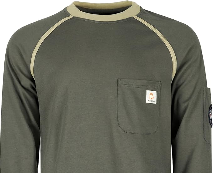 BOCOMAL FR Shirts for Men Crew Neck Long Sleeve 5.5oz Light Weight Flame Resistant/Fire Retardant Clothing Shirt