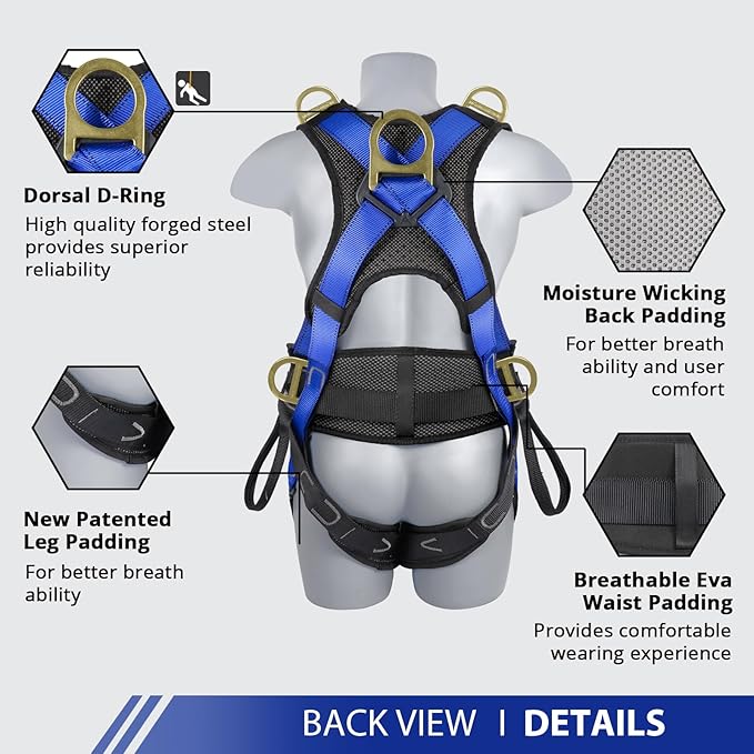 Safety Harness Fall Protection Upgrade 4 Quick Buckles Construction Full Body Harness 6 Adjustment D-ring