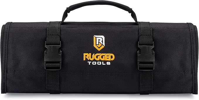 32 Pocket Tool Roll Organizer - Wrench Organizer & Tool Pouch - Wrench Roll Includes Pouches for 10 Sockets - Roll Up Tool Bag for Electrician, HVAC, Plumber, Carpenter or Mechanic - From Rugged Tool