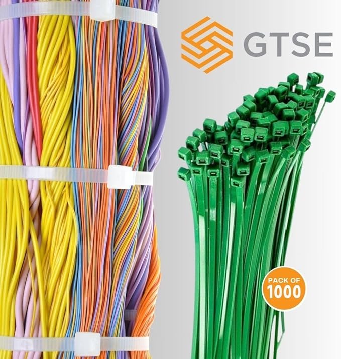 GTSE 14 Inch Green Zip Ties, 1,000 Bulk Pack, 50lb Strength, UV Resistant Long Nylon Cable Ties, Self-Locking 14" Tie Wraps