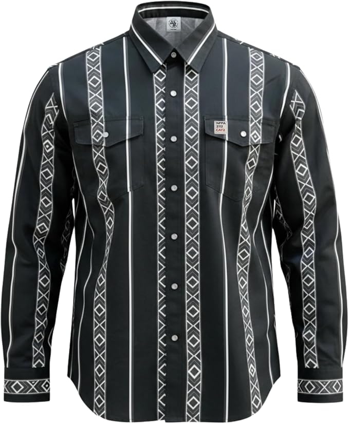 WoahBros FR Shirts for Men, 8oz Midweight Flame Resistant Welding Shirt, 100% Cotton, Pearl Snap Buttons - CAT2/NFPA2112