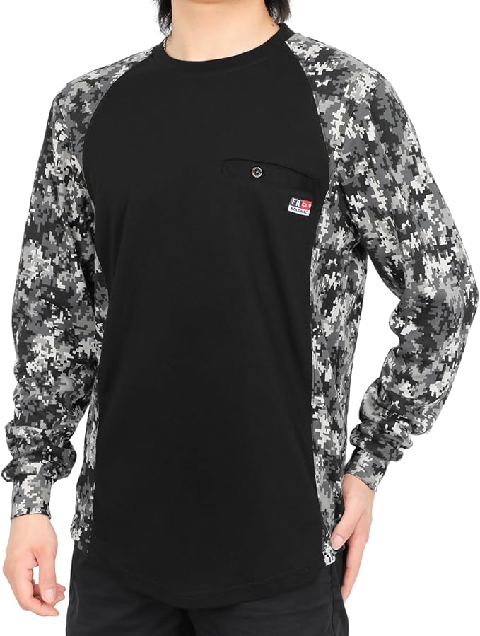 BOCOMAL FR Shirts Crewneck 5.5oz Lightweight Cotton Paisley Camo Two-Tone Flame Resistant Long Sleeve CAT2 Work Shirt
