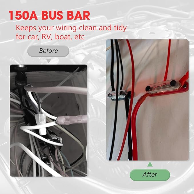 12v Bus Bar Power Distribution Block, 150A Busbars with 5 x 1/4" Studs for Marine Car Audio Solar System