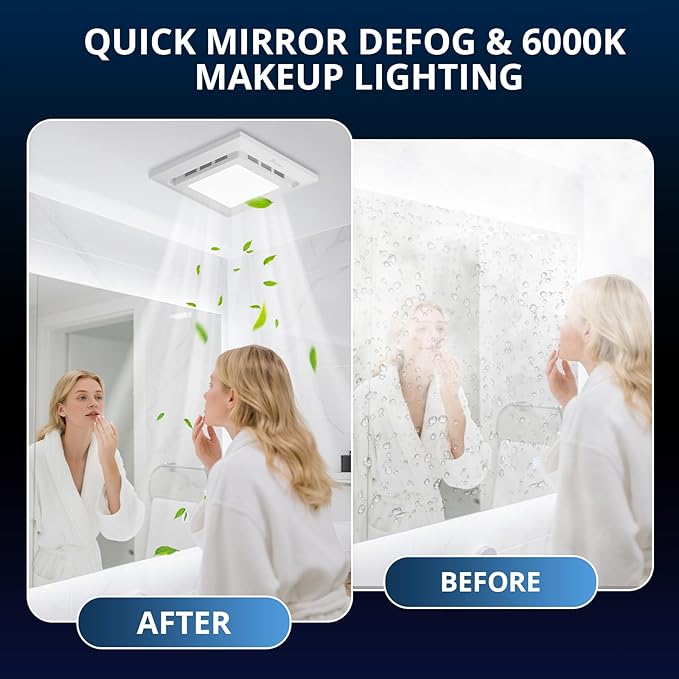 10" Bathroom Exhaust Fan with Light, 8" x8" Ceiling Opening, 110 CFM Powerful 1.0 Sone Quiet Vent Fan, 2600lm 6000K Color LED Light, Easy to Install, Space Saving Bathroom Ventilation