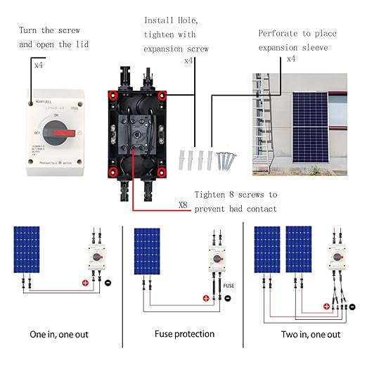 1200V 32A Photovoltaic DC Isolator Solar Switch, IP66 Waterproof Isolation PV Disconnect, for Off Grid On Grid Solar Systems, Solar Power System RV, Boat Proctive
