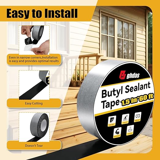 2 Pack Butyl Sealant Tape 1 1/2" X 60' - Double Sided - Black Vapor Barrier Butyl Tape for Wall of Crawl Space, Rv Windows, Deck Boat, Crawlspace (Waterproof, Weatherproof)