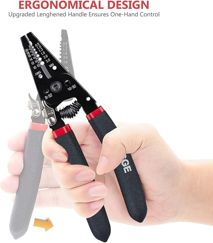 WGGE WG-013 Wire Stripper and Cutter 7'',Cuts, strips wire and loops 10-20 AWG Solid and (0.8-2.6mm) Stranded