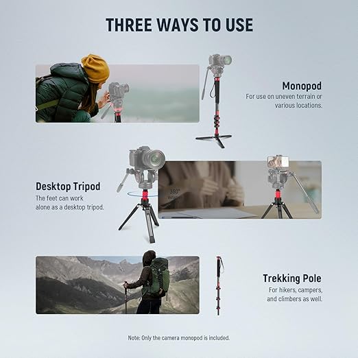 NEEWER 67.7" Camera Monopod Stand, Lightweight Carbon Fiber Travel Tripod with Detachable Base for DSLR Camcorder Video Recording, Telescopic Selfie Stick Trekking Pole, Max Load 13.2lb, TP71