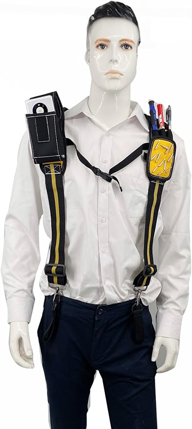 Tool Belt Suspenders for Work Belt Heavy Duty Padded with Magnetic WristBand Attachment Loops for Men