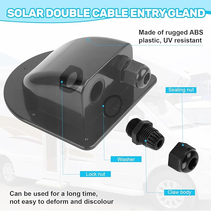 Waterproof ABS Solar Dual Cable Introduction Gland Box, Suitable for Double Cable Waterproof Protection Shell of Solar Panels in RVs, Boats, Roofs, and Engine Rooms 2 Pack (Black)
