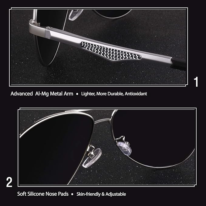 GQUEEN Classic Military Style Pilot Polarized Sunglasses Spring Hinges Al-Mg for mens womens MOS1