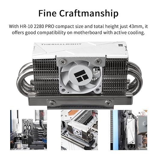 Thermalright HR10 2280 PRO SSD Cooler,2280 SSD Heatsink Cooler,Double-Sided Heat Sink,4 Heat Pipes, with Thermal Silicone Pad for 2280 SSD PC and Computer,High Performance SSD Cooler