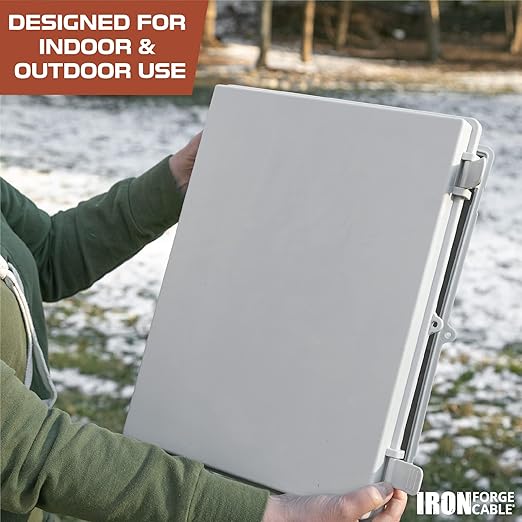 Iron Forge Cable Waterproof Junction Box Extra Large - Outdoor Enclosure with Accessories - Hinged Light Gray Panel Cover - IP65 16"x 12"x 7.2"Inch