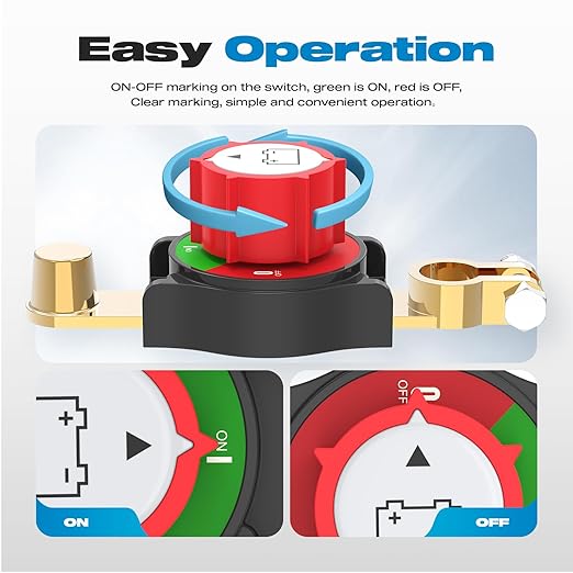 Top Post Battery Disconnect Switch, Malictele On/Off 12-48V Negative Battery Quick Disconnect 275A Heavy Duty Kill Switch for Car, Marine, RV, Boat, Truck