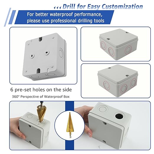 NineLeaf Junction Box, Waterproof Electrical Box IP66 Water Resistant Dustproof ABS Plastic Project Enclosure for Electronics, External Size 4.2 x 4.2 x 2.3 inch (107 x 107 x 58 mm),2PK