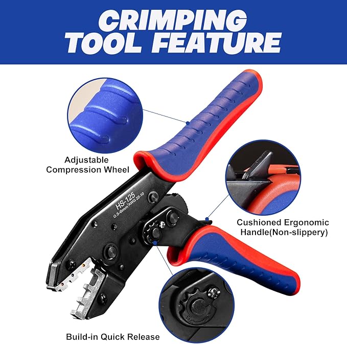 Crimping Tool for AWG 22-10 Heat Shrink Connectors, Ratcheting Wire Crimper Tool with Color-Coded Jaws, Professional Wire Crimping Tool for Electrical Connectors and Terminals