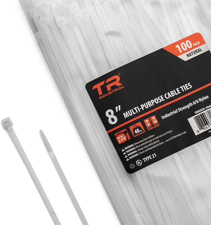 TR Industrial Multi-Purpose Natural Cable Ties, 8 inches, 100 Pack