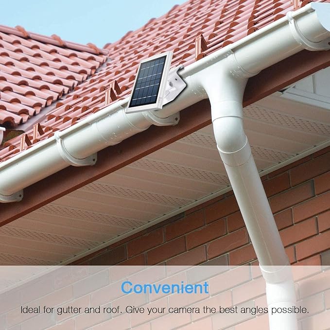 Gutter Mount for Ring Solar Panel, No-Drill Solar Panel Mount for Arlo, Eufy, Reolink for Maximum Sunlight Exposure (White, 1Pack)