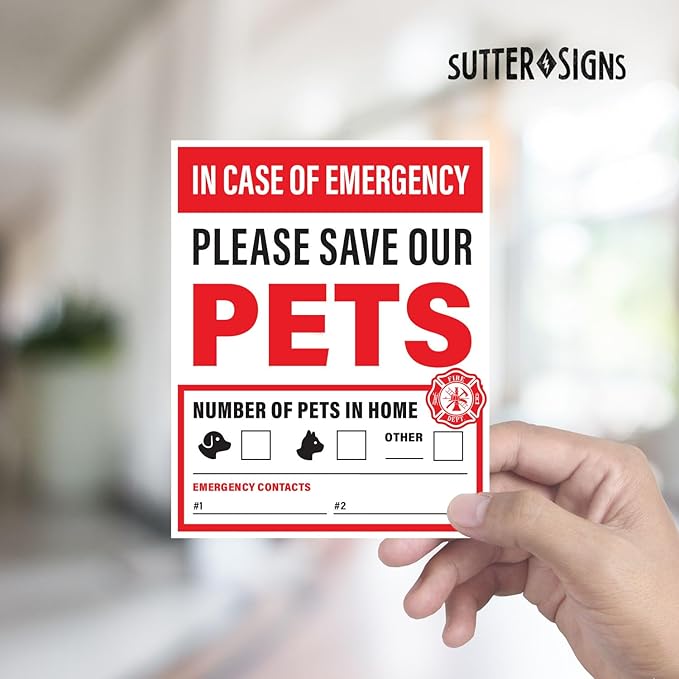 4pcs In Case of Emergency Save Pets Sticker | Pet Fire Rescue Sticker, Dog Inside Fire, Pet Alert Stickers for House | Weatherproof Outdoor Vinyl, 4" x 5"