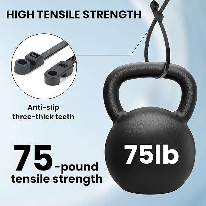 Heavy Duty Zip Ties with Screw Hole, 75lbs Tensile Strength, 7.5 Inch Mountable Cable Ties for Indoor & Outdoor Use, 100PCS Black Nylon Universal Cable Tie Buckle