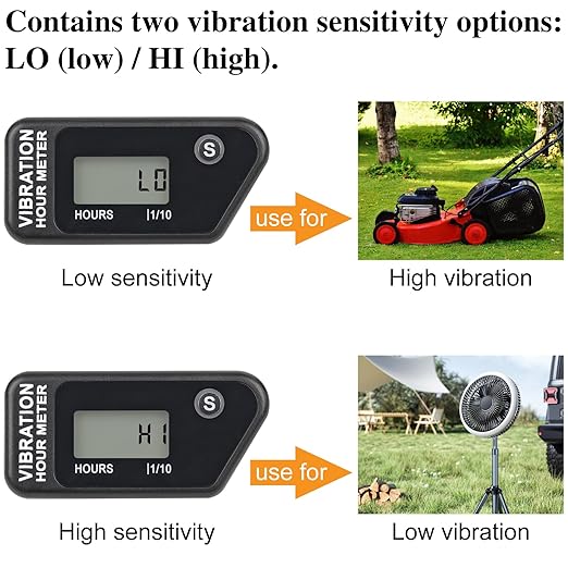 LCD Digital Hour Meter Gauge Vibration Activated,Waterproof Design,for All Vibrating Machine,Air Compressor,Generator,Lawn Mower,Motorcycle,Chainsaw (Black)