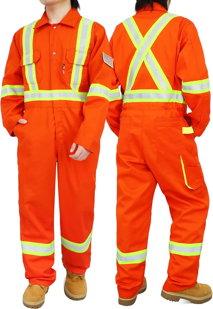 BOCOMAL FR Coveralls Men High Visibility 7.5oz Cotton Twill Flame Resistant Fire Retardant Work Coverall NFPA2112 HRC2
