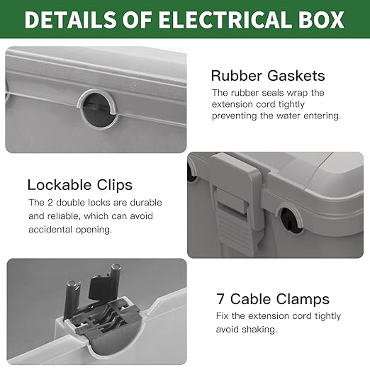 TOTUFY Large Outdoor Electrical Box Waterproof (12.9 x 8.3 x 5.2 inch), IP54 Weatherproof Extension Cord Cover with 7 Cable Seal Entry, Protect Power Strip, Timer Outlet Plug, Holiday Light,Grey