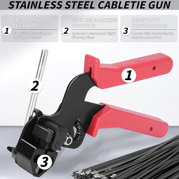 400PCS Metal Zip Ties Gun Kit, 6/8/12 Inch Heavy Duty Metal Zip Ties, Multi-Purpose Self-Locking Cable Tie Tool Set for Vehicles Farms Plants Fences Pipe Bundling, Scissors