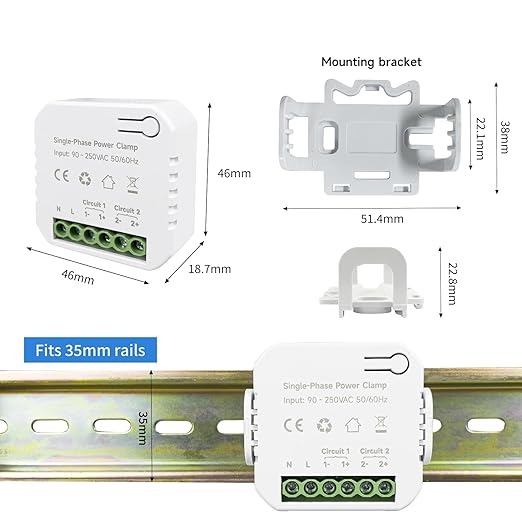 Energy Monitor, Home Smart Single Phase Clamp Electricity Meter with 2 * 120ACT Current Transformer, WiFi, Real-Time Electricity Monitor/Meter, Solar/Network Metering