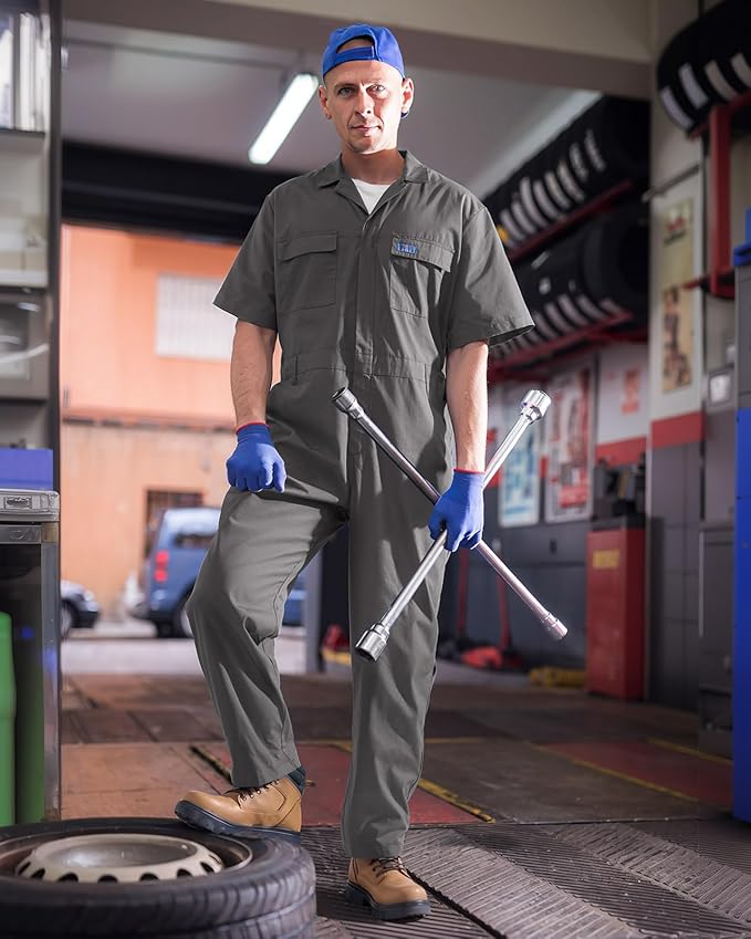 HISEA Coveralls for Men Short Sleeve, Mens Lightweight Mechanic Work Jumpsuit with Pockets, Stain & Wrinkle Resistant