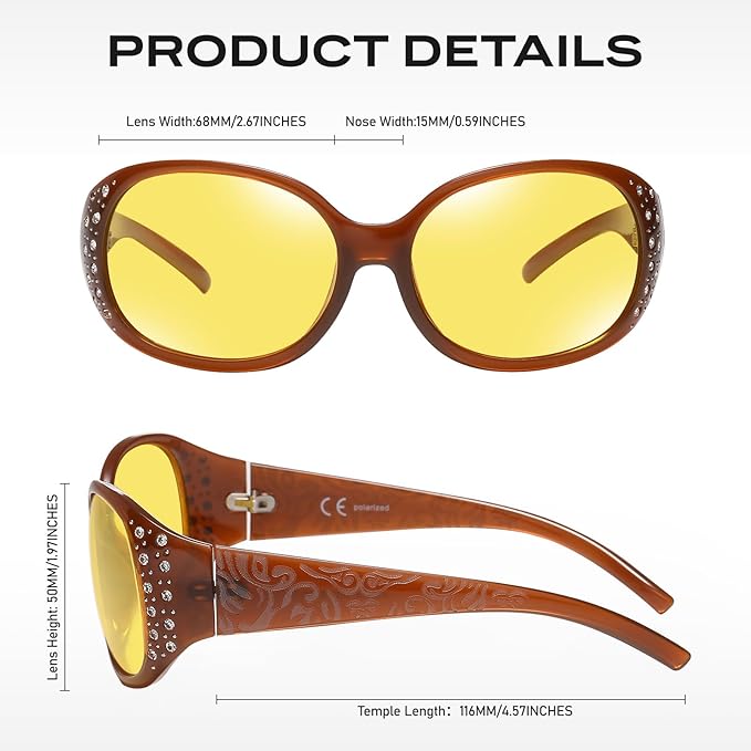 HAOLOTA Night Vision Driving Glasses Women Anti Glare Polarized, Wrap Around Nighttime Safety Glasses UV Protection
