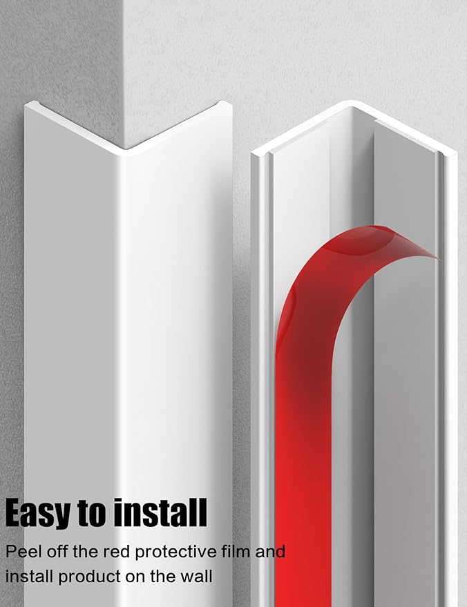 Wall Corner Protector, Walls Edge Protector，Self-Adhesive Wall Corner Guards,PVC Double Side Edge Protector， Furniture Stairs Guard (4, 2.5x120cm/0.98x47.2in)
