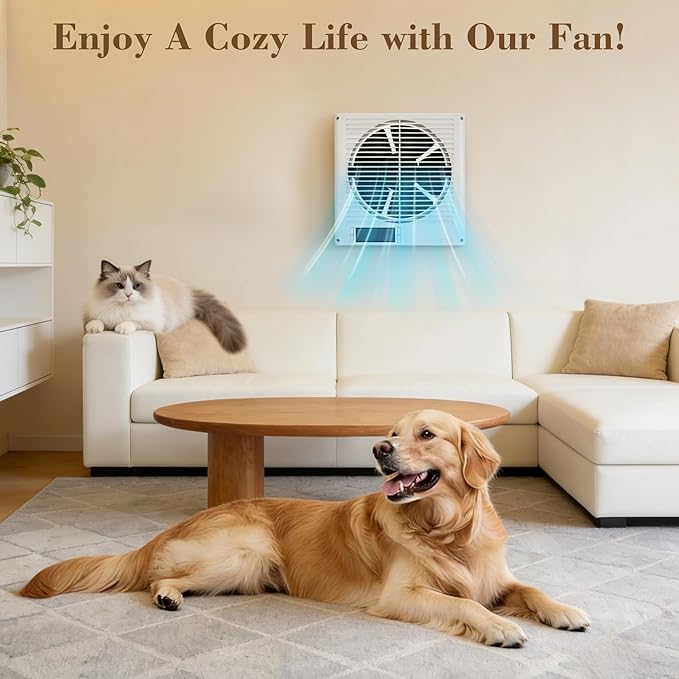8" Through Wall Fan 305 CFM, Room to Room Air Transfer Fan, Reversible Airflow Design, Programmable Timer, Quietly Circulating Air for Home, Office, Closet, Laundry Room & More