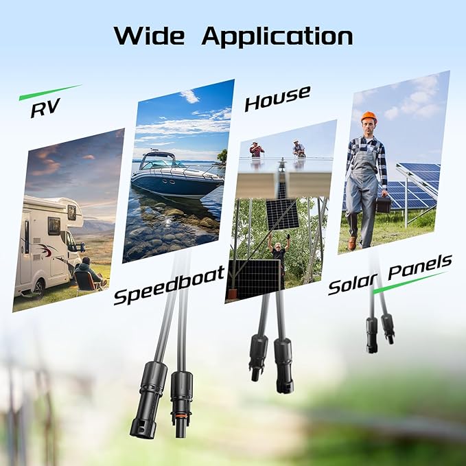 Bateria Power 30 Feet 8AWG Solar Panel Extension Cable, 10mm² Twin Wire Conductor Parallel Solar Wire Adapter Kit with Waterproof Female & Male Solar Connectors for RV, Marine, Photovoltaic Systems