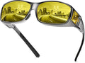 URUMQI Night Vision Driving Glasses Fit Over Eyeglasses for Men Women, Anti Glare Polarized Nighttime Glasses Yellow Lens