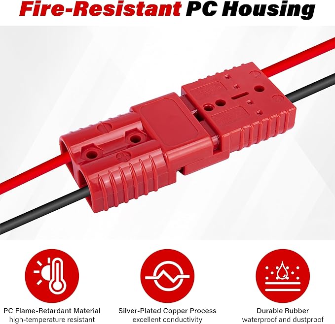 Anderson Connector 4 Pcs, 50 Amp 12-36v Battery Quick Connect/Disconnect Plug Kit, Connectors for 6 to 12 Gauge Cables, for Car Bike ATV Winches Lifts Motors More,SB50 Red