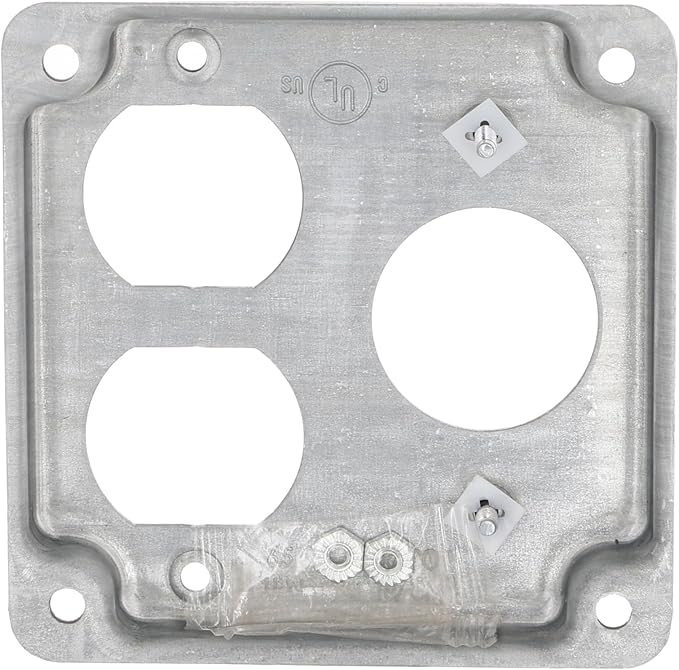 4 in. Square Cover, Exposed Work, Duplex/1.406 in. Dia. Receptacle