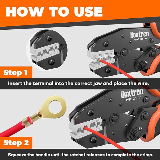Crimping Tool for Non-Insulated Open Barrel Terminals Receptacles - AWG 20-10 Ratcheting Wire Crimper Tool - Ratchet Wire Terminal Crimping Pliers - Wire Crimping Tool for Molex