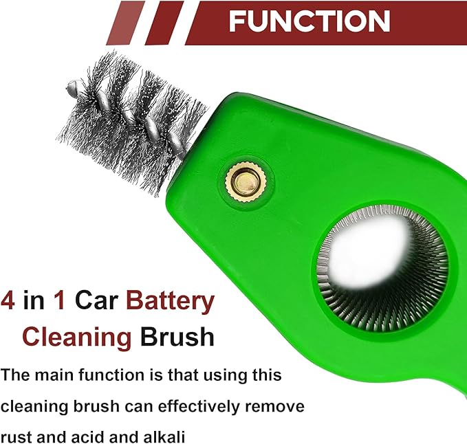 4 in 1 Car Battery Terminal Cleaning Brush, Anti-Rust Auto Battery Cleaner Brush Tool, Universal for Automotive and Marine for Plumbing Installation Soldering Brazing, Car Accessories (Green)