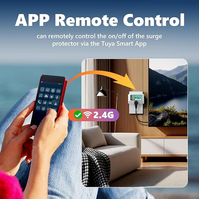 BSEED Smart Surge Protector for Home Appliance, Smart Voltage Protector with Light Indicator, Smart Plug with APP Control, Energy Monitoring, Wall Mount Power Suppressor for Refrigerator/TV/PC