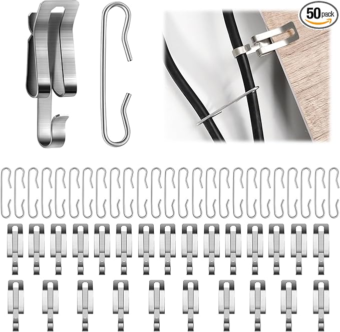 50PCS Heat Cable Roof Clips,Gutter Heater Cable Clips Roof De-Icing Heat Cable Clips and Spacers Kit Roof Clips Gutter Cable Fixing Hooks for Installing Heat Tape(25 Clips + 25 Spacers)