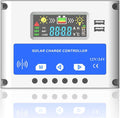 30A Solar Charge Controller 12V/24V, Solar Panel Charge Controller Intelligent Regulator with 5V Dual USB, LCD Display Adjustable Parameter with Radar Sensor System and Multiple Load Control Modes